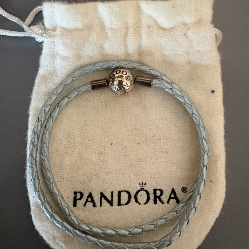 Pandora Light blue Braided Double Wrap Leather Bracelet